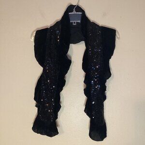 NWT Chico’s Scarf Women’s Black Velvet Sequins Romantique Rayon Nylon Silk Wrap